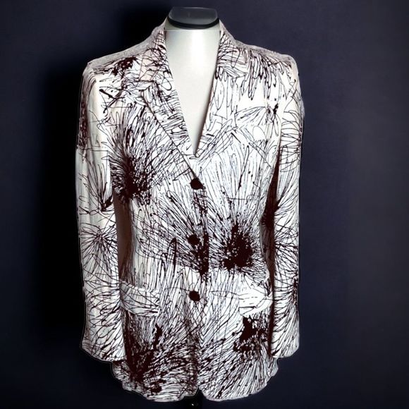Authentic GENNY Blazer White and Black Abstract Print - Picture 1 of 11